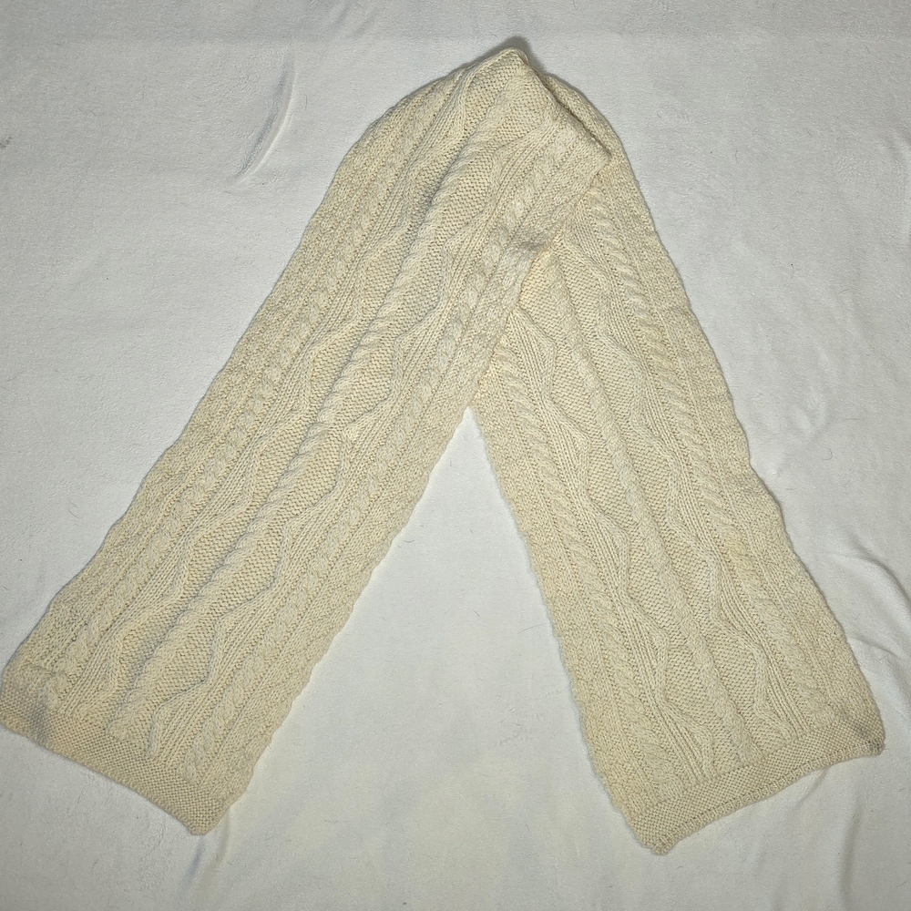 Aran Crafts Merino Wool Cream Cable Knit Scarf Fisherman Style Made In Ireland